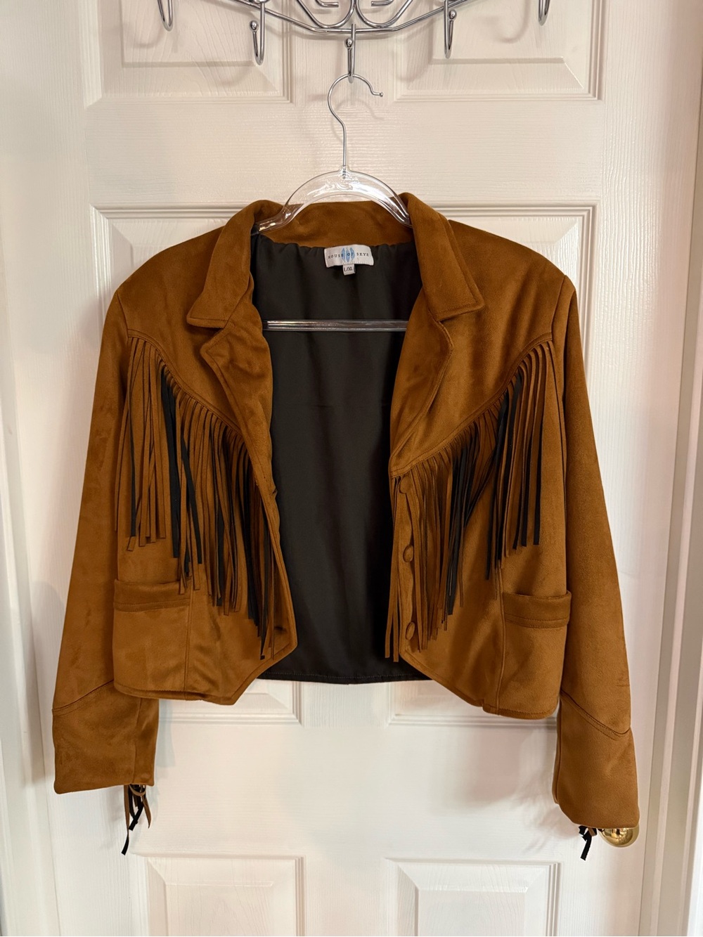 Faux Suede Fringe Cropped Jacket in Brown
